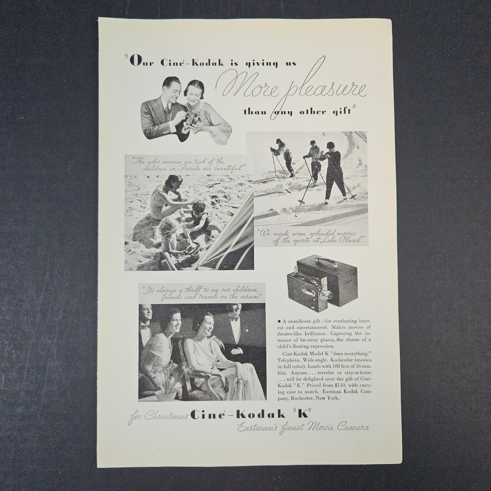1932 Cine-Kodak K Eastman Movie‎ Camera Vintage Print Ad Rochester NY Beach Ski